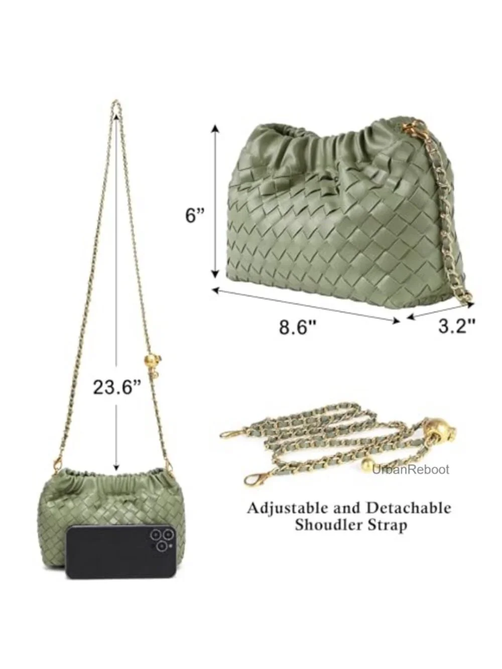 Woven Faux Leather Dumpling Crossbody Bag Ruched Evening Clutch